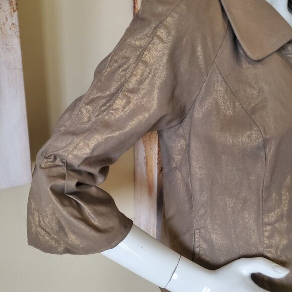 Mac & Jac Gold Metallic Ruffled Sleeve Blazer Jacket SZ L - Picture 6 of 10